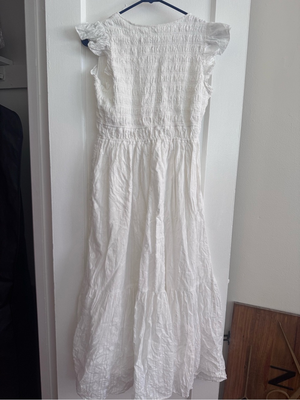 Anthropologie White Button-Down V-Neck Maxi Dress with Ruffle Caps - Picture 4 of 4